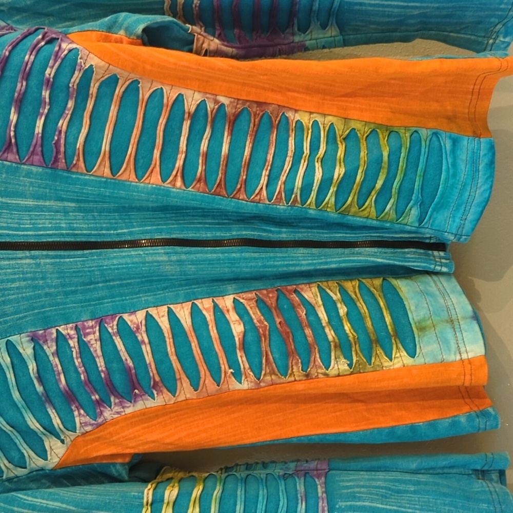 Rising International Boho Blue Orange Art to Wear Tie Dye Full Zip Hoodie - Picture 2 of 12